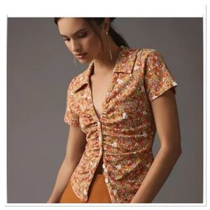 Anthropologie Maeve Citrus Fruit Ruched Top Orange Size  2X